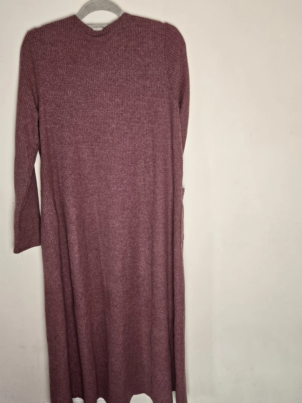 2 Piece Waffle Knit Long Open-Front Knit Cardigan With Pants - Dusty Rose Large